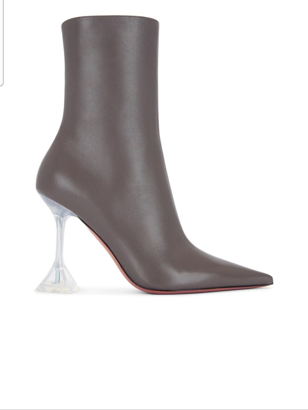 Amina Muaddi Women's Pointed Toe Ankle Boot in Grey with Clear Sculpted Heel